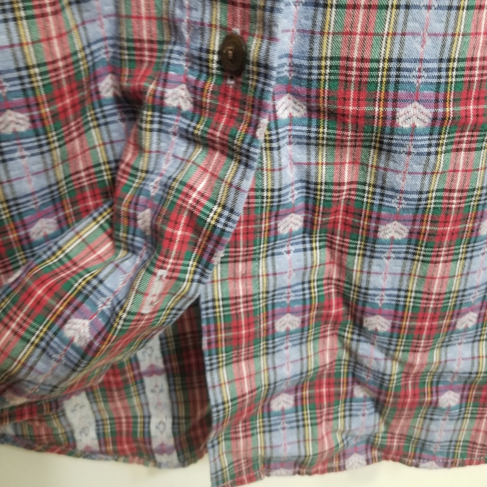 Western blue plaid w embroidered 💙s button up blouse, EUC except button - Picture 5 of 8